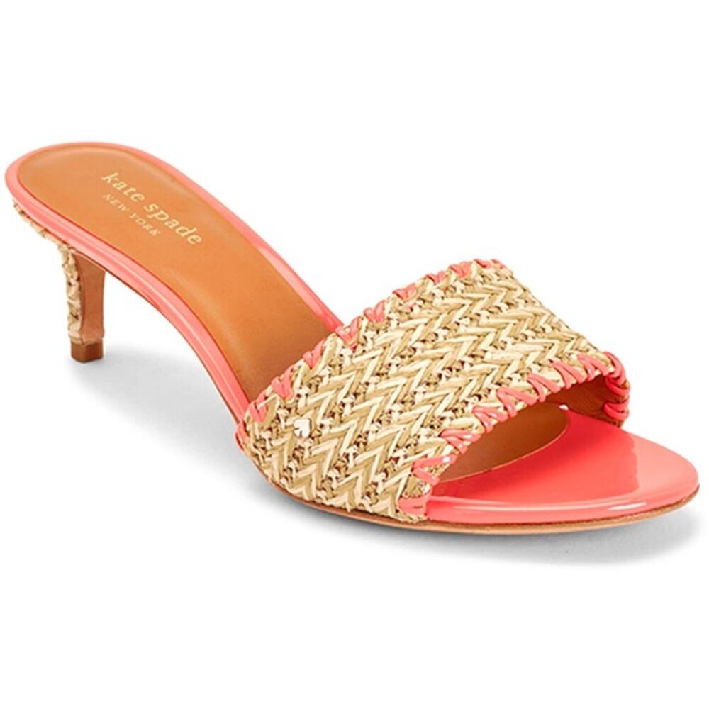 Kate Spade Seberg Raffia Kitten Heel Sandals Coral Size 9B